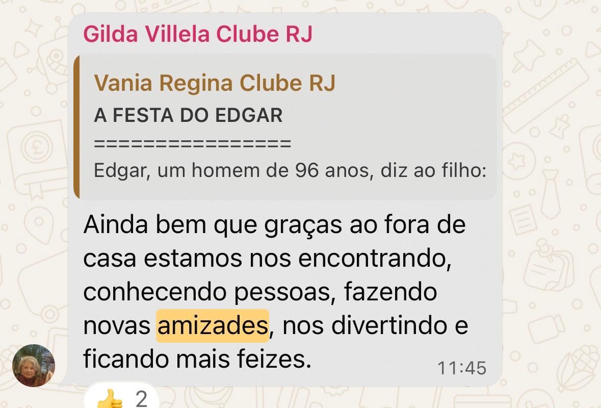 Mensagem contando que graças ao Fora de Casa estão se encontrando e fazendo novas amizades