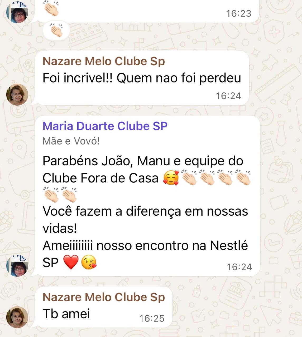 Mensagens de participantes de São Paulo agradecendo pelo encontro na Nestlé