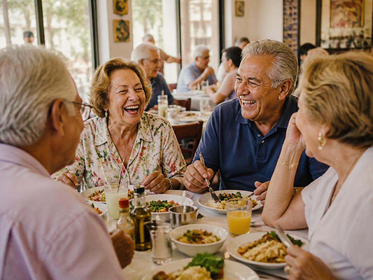 Almoço do Fora de Casa com participantes 60+ conversando à mesa